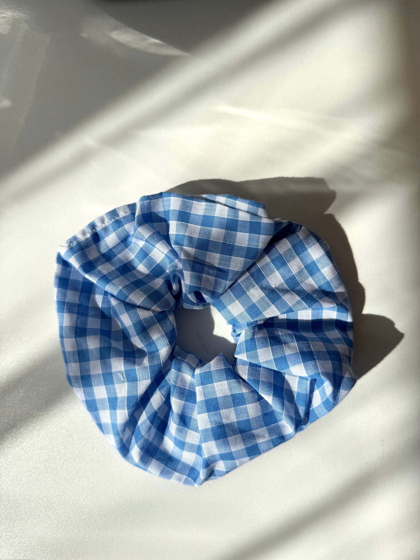 Blue Gingham Cotton Scrunchie
